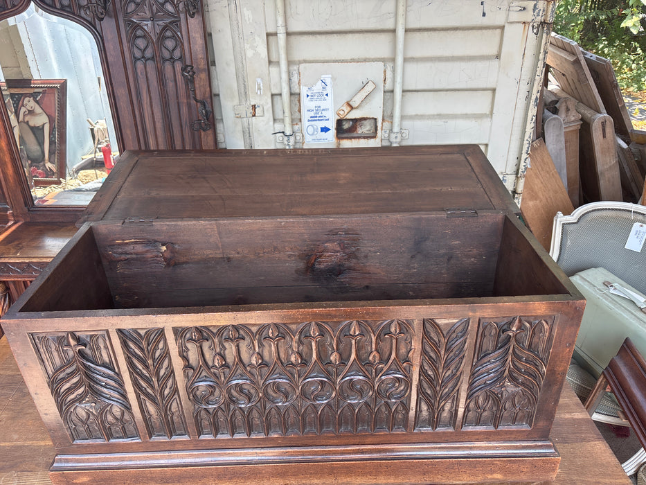 CARVED GOTHIC REVIVAL WALNUT COFFER CHEST