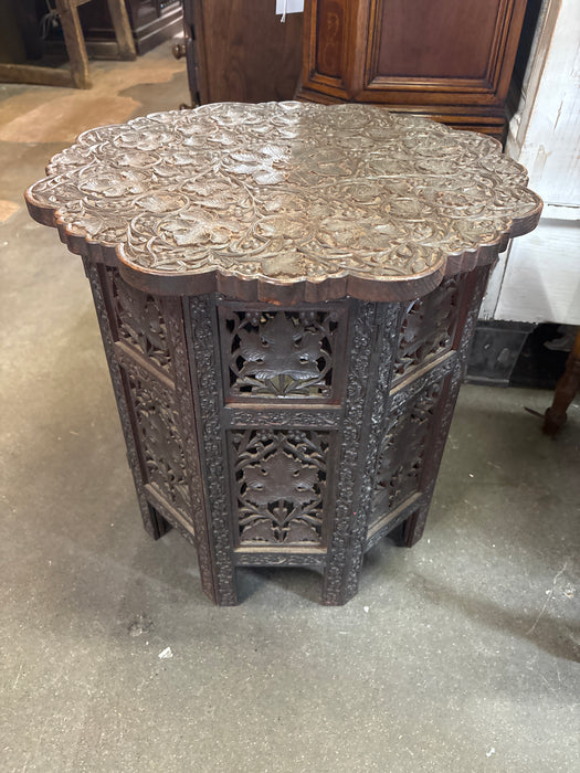 HAND CARVED OCTAGONAL TABORET