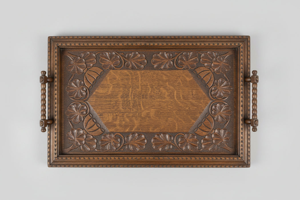 ANTIQUE HAND CARVED OAK TRAY