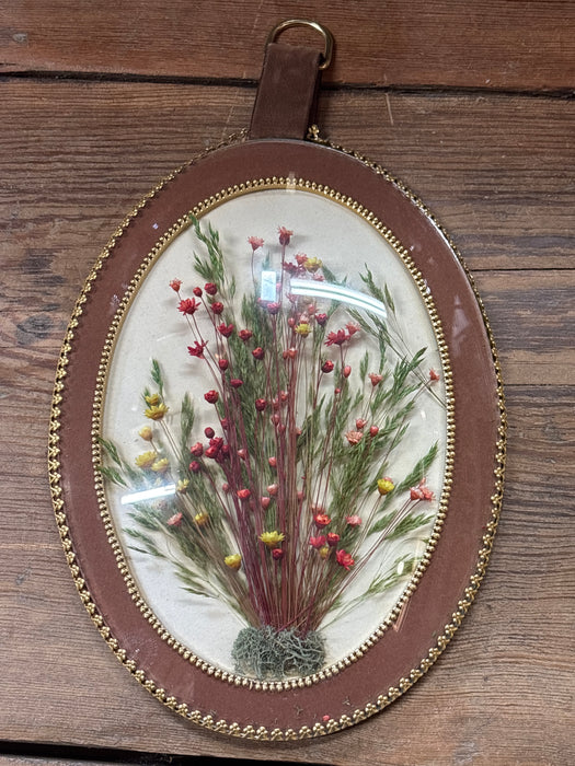 ITALIAN OVAL BROWN FRAMED DRIED FLOWERS