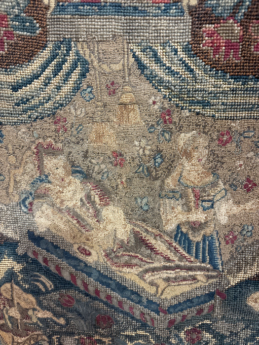LARGE NEEDLEPOINT AND PETIT POINT TAPESTRY OF ROYALS - AS FOUND