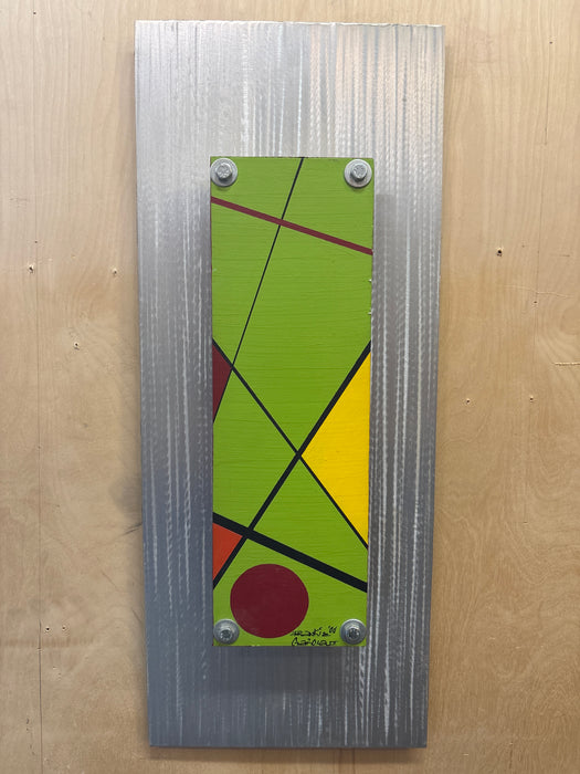 WOOD AND METAL 2 TIER MODERN ART PANEL - SIGNED