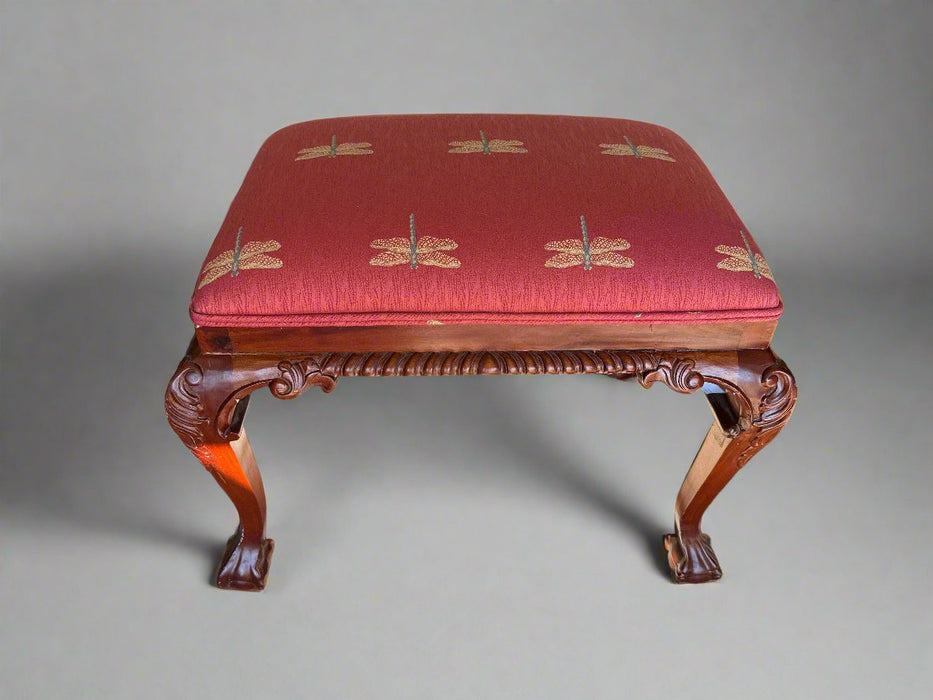 RED UPHOLSTERED STOOL WITH QUEEN ANNE LEGS