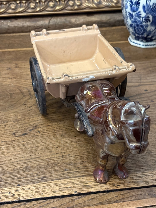 LUSTRE ENAMELED CAST IRON HORSE DRAWN CARTS