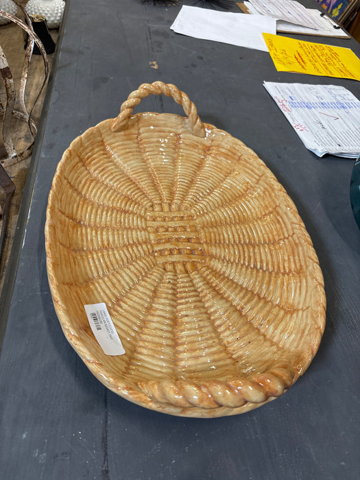 LARGE PORTUGUESE PORCELAIN BASKET TRAY