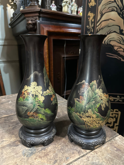 PAIR OF VINTAGE ASIAN LACQUERED VASES