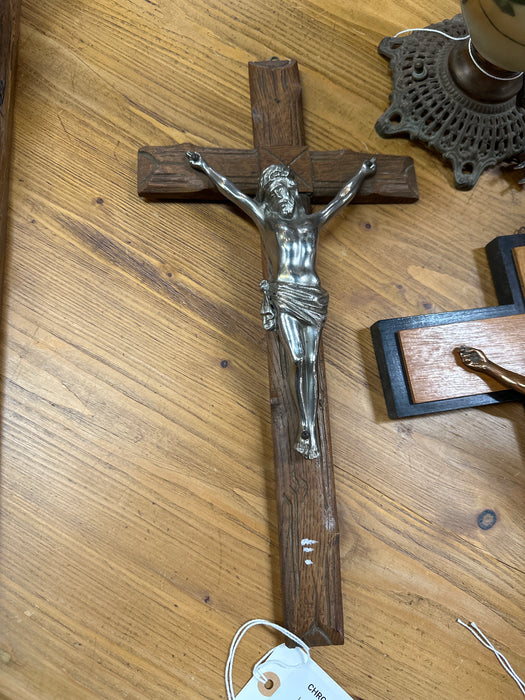 CHROME AND OAK CRUCIFIX