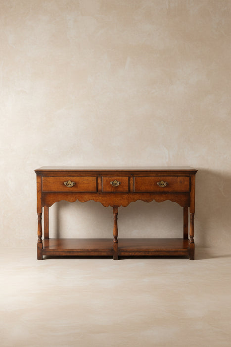 SMALL RUSTIC OAK POT BOARD CONSOLE TABLE