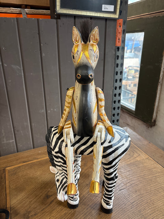 WOOD AND GOLD ARTICULATED ZEBRA STATUE