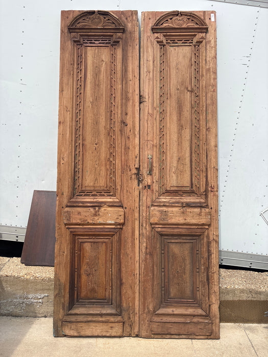 PAIR TALL NARROW SOLID PANEL PINE DOOR