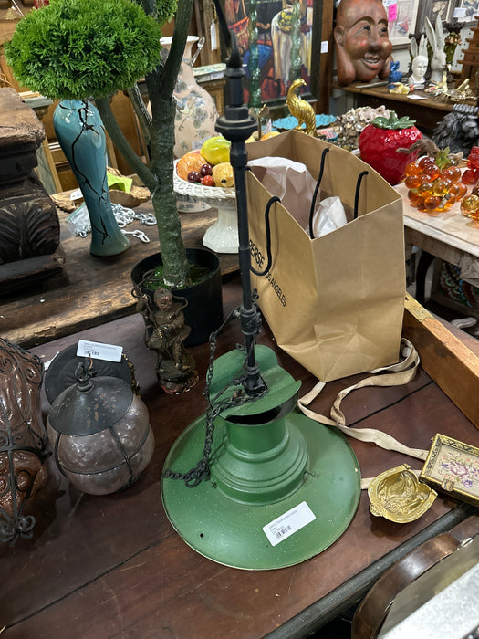 GREEN TIN HANGING SHADE LIGHT