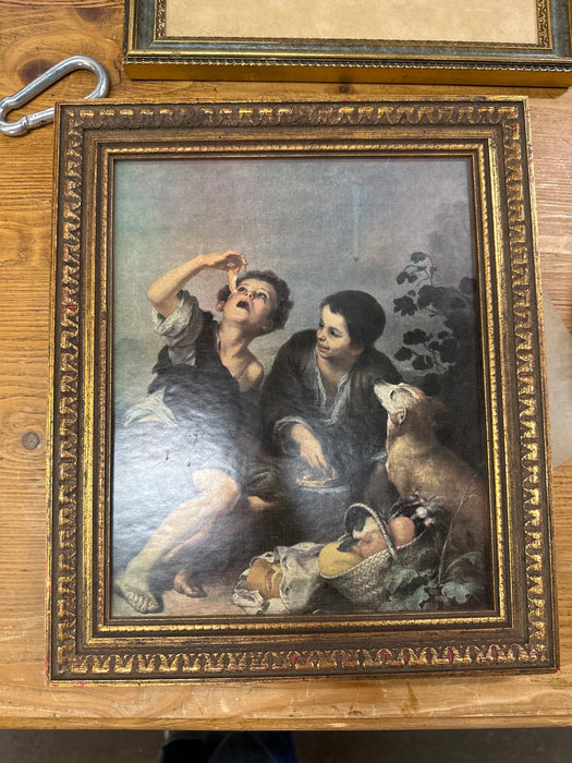 SMALL FRAMED CLASSIC PRINT OF DOG AND 2 BOYS