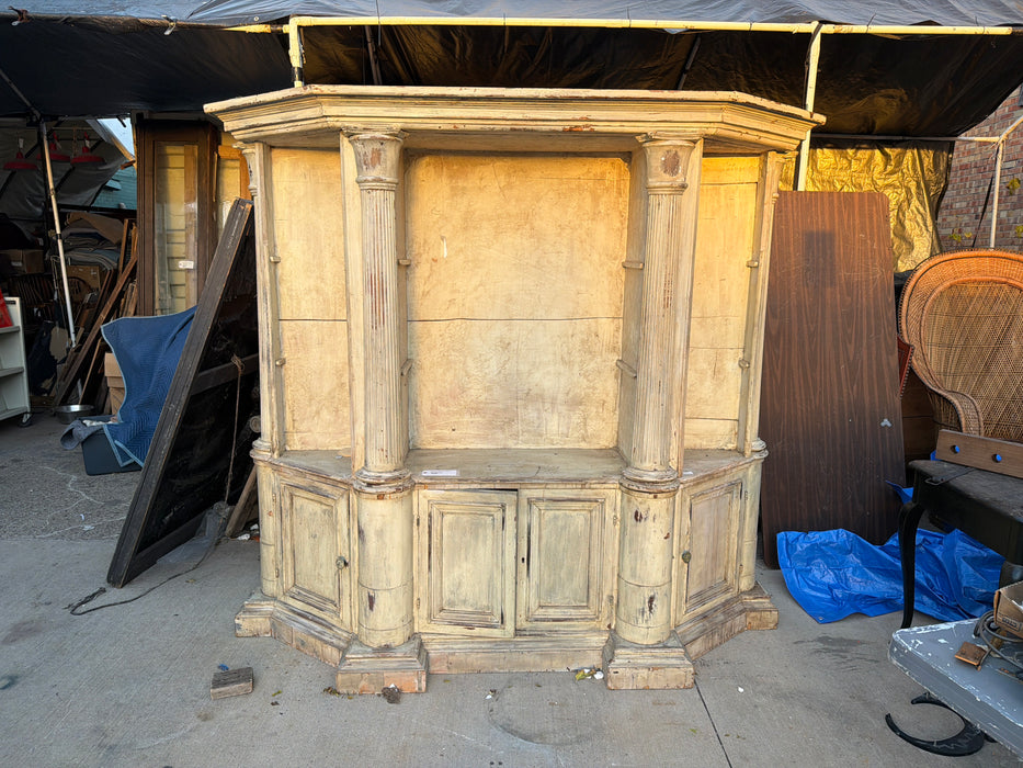 PAINTED 2 PIECE DISPLAY WITH GLASS SHELF AND FLUTED COLUMNS