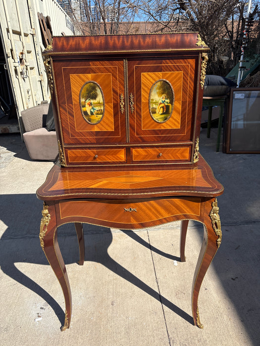 FRENCH LADIES DESK WITH ORMOLU AND PAINTED SIGNED SCENES