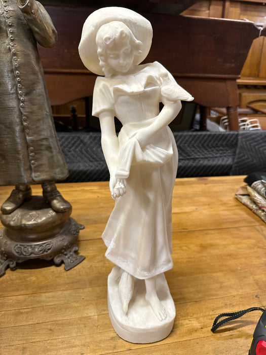 ALABASTER LADY WITH HAT STATUE
