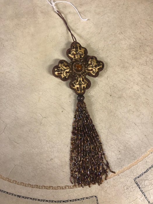 BEADED CROSS ORNAMENT WITH TASSLES