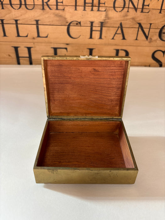 SMALL ANTIQUE BRASS ENAMLED BOX