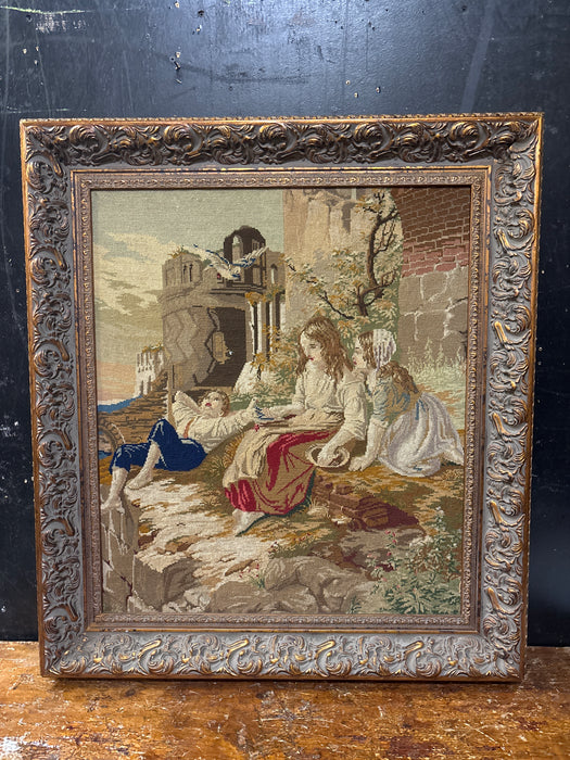 NEEDLEPOINT TAPESTRY WITH CHILDREN BY RUINS