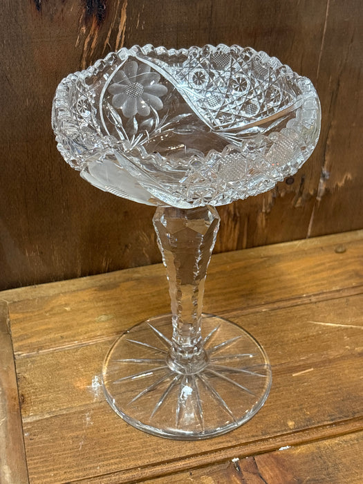 STEMMED FLORAL AMERICAN BRILLIANT CUP CRYSTAL COMPOTE