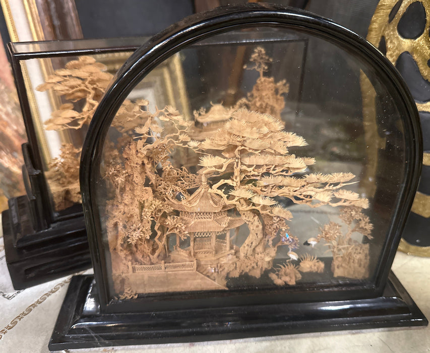 ARCHED CARVED ASIAN SCENE WITH PAGODA