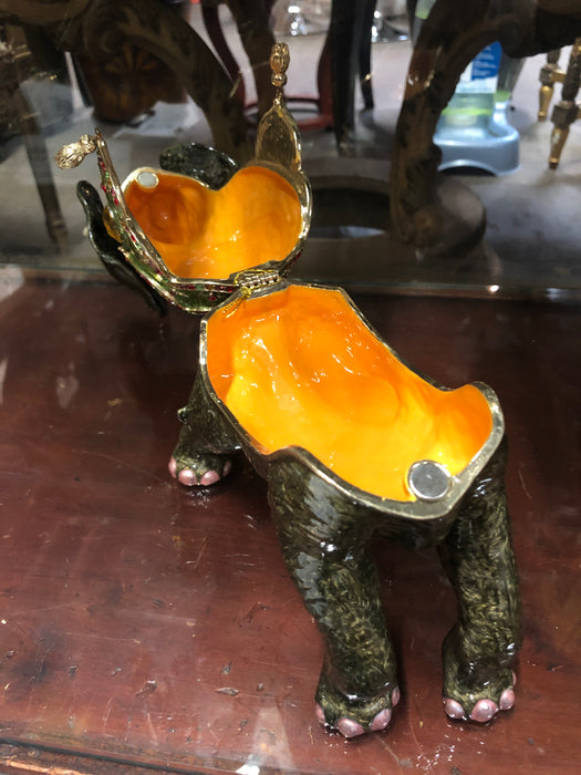 LARGE ENAMELED AND JEWELED ELEPHANT BOX