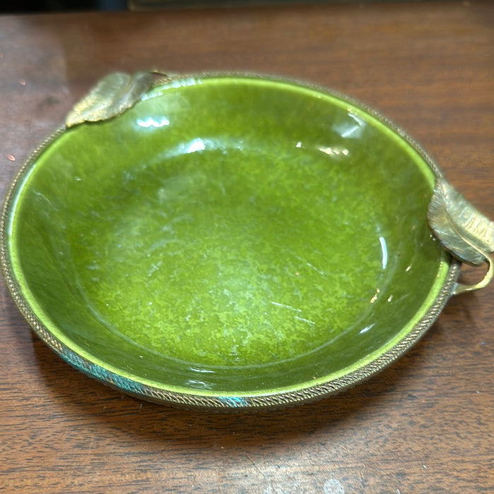 SMALL GREEN BOWL WITH BRONZE LEAF EDGE