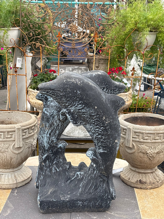 BLACK TWIN DOLPHIN CONCRETE FOUNTAIN