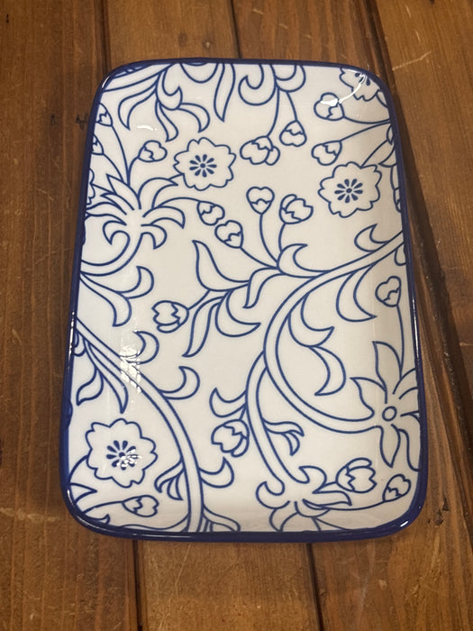 WHITE AND BLUE FLORAL PLATTER