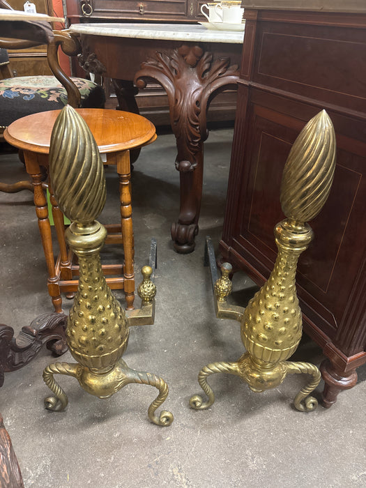 PAIR BRASS LEMON PEEL ANDIRONS