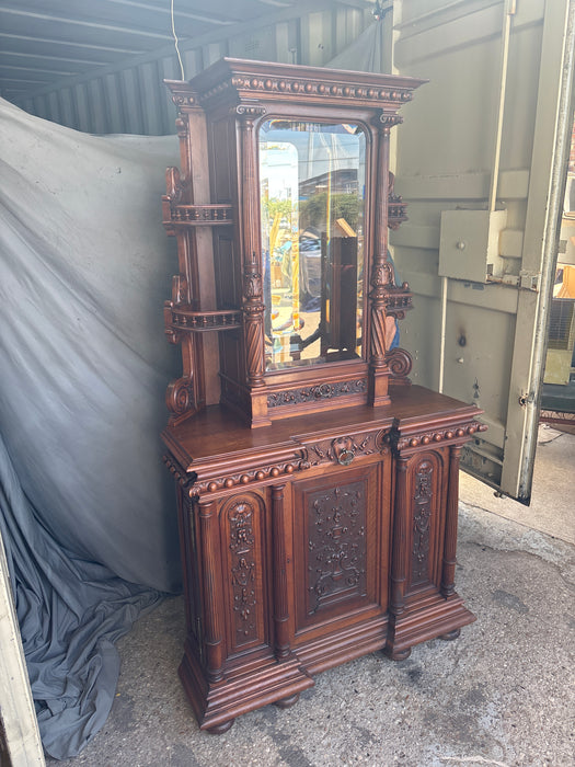 LATE 19TH CENTURY FRENCH WALNUT GOTHIC REVIVAL CARVED CORNER CABINET WITH CURIO - SIGNED V. AIMONE.96