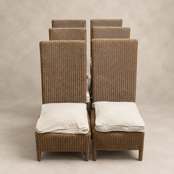 SET OF 6 TALL BROWN WICKER LLOYD LOOM CHAIRS