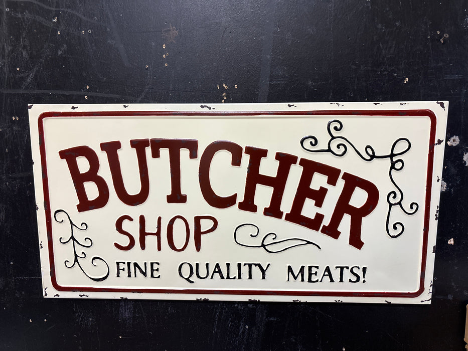 CREAM AND RED BUTCHER SHOP SIGN 1 OF 2