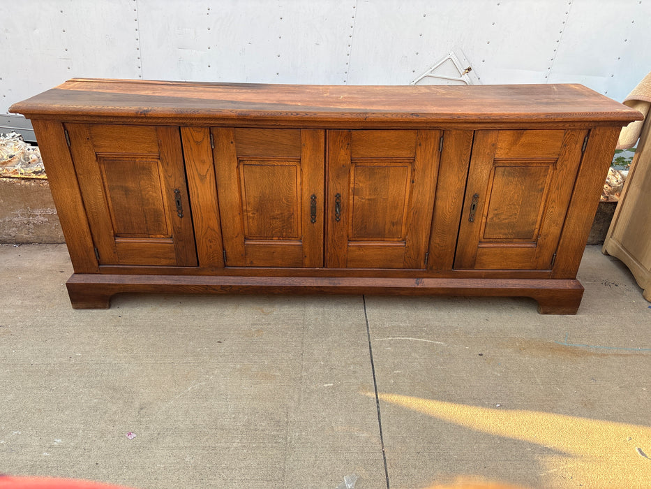 LARGE RUSITC OAK SIDEBOARD WITH RECTANGULAR PANELED DOORS - AS FOUND