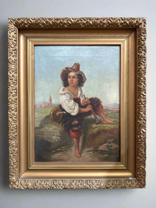 PETRICONELI SIGNED PAINTING OF CHILD MUSICIAN CIRCA 1710