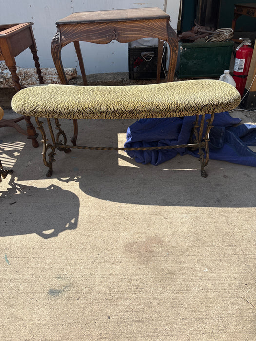 GREEN UPHOLSTERED IRON RADIO BENCH
