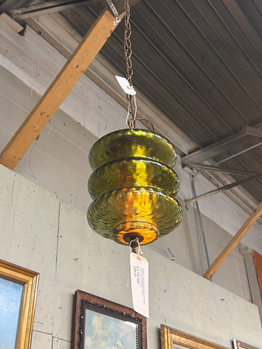 SMALL GREEN GLASS 3 TIERED SHAPED PENDANT LIGHT