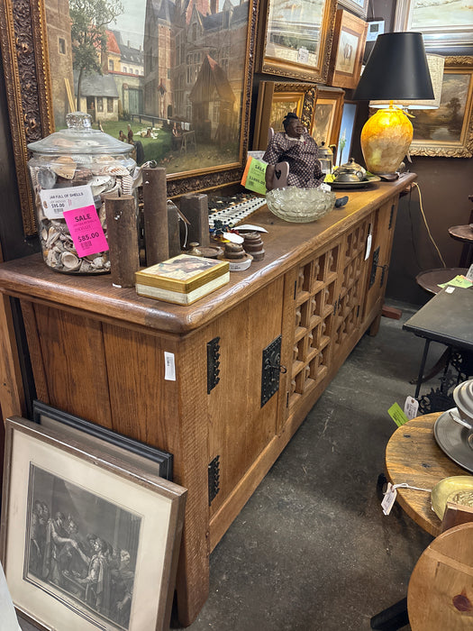PANELED DOORS RUSTIC SIDEBOARD WITH ORNATE IRON ESCUTCHEON