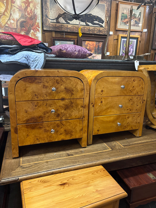 PAIR OF ART DECO BURL WOOD ARCHED TOP SIDE CHESTS