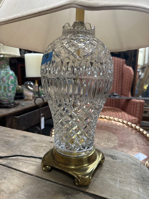 LARGE CRYSTAL LAMP WITH BRASS BASE