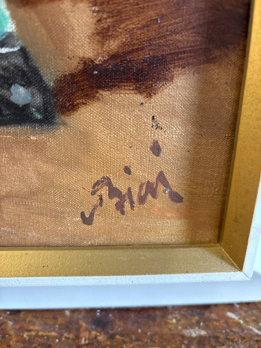 FRAMED MID CENTURY PAINTING OF CLOWNS SIGNED