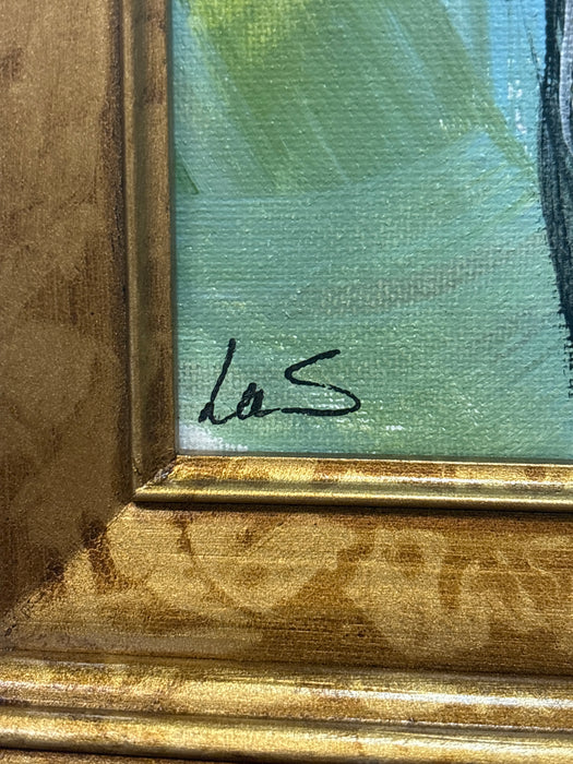 GOLD CRACKLE FRAMED "WHISKERS" ACRYLIC PAINTING OF OTTER - SIGNED LUS