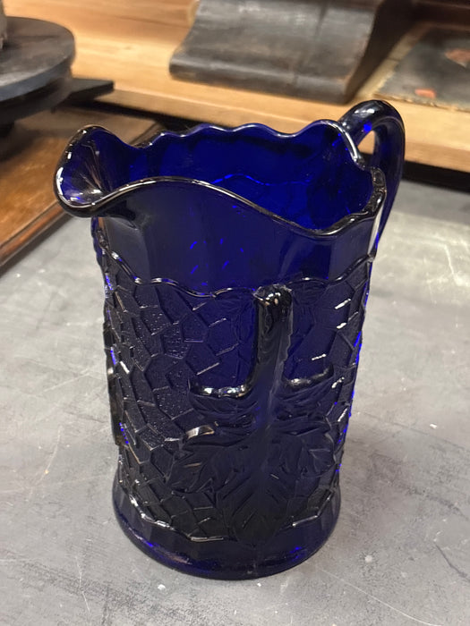 GLASS COBALT BLUE LEAF PITCHER
