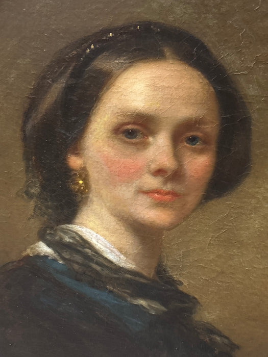 GILT ORNATE FRAMED 19TH CENTURY PORTRAIT OF LADY OVAL OIL PAINTING