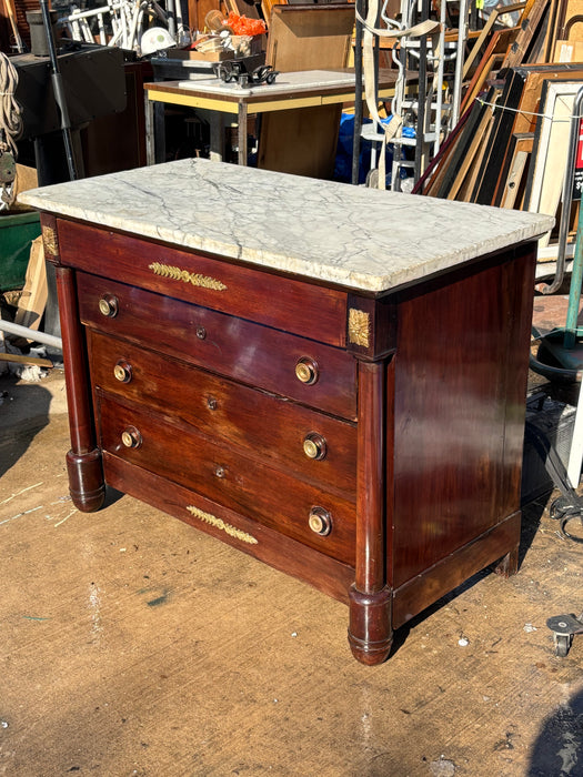 MARBLE TOP EMPIRE MAHOGANY 4 DRAWER COMMODE