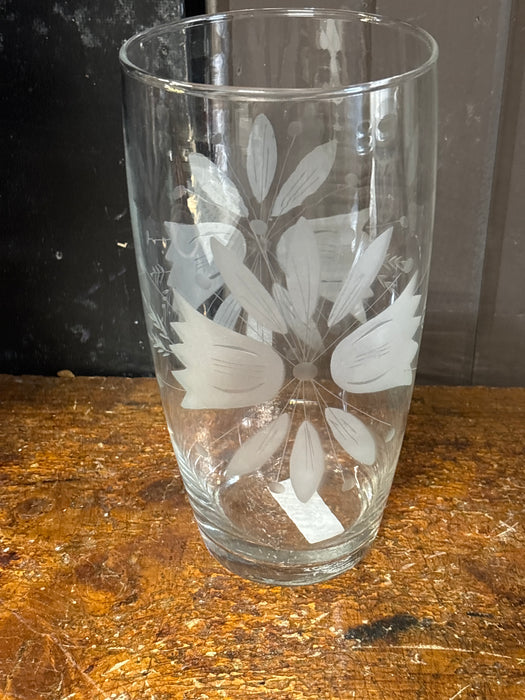 CLEAR GLASS TULIP ETCHED VASE
