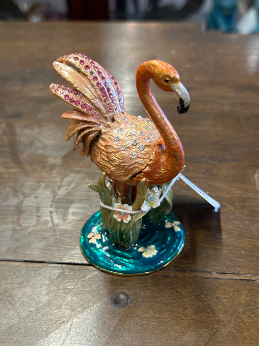 SMALL ENAMELED AND JEWELED FLAMINGO BOX