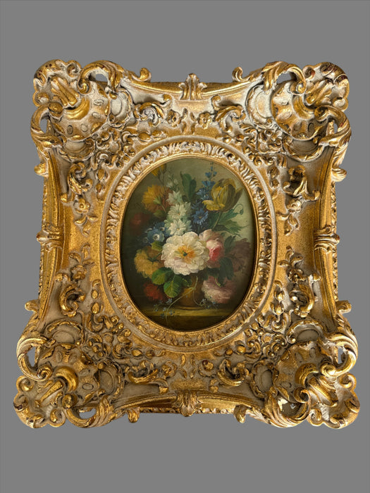 ORNATELY FRAMED SMALL FLORAL STILL LIFE