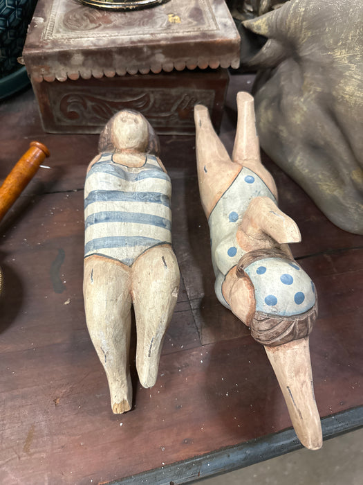 PAIR OF WOOD LARGE LADY SWIMMERS
