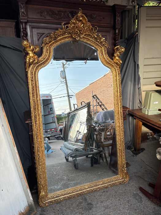 HUGE PUTTI ACCENTED GILT BEVELED MIRROR