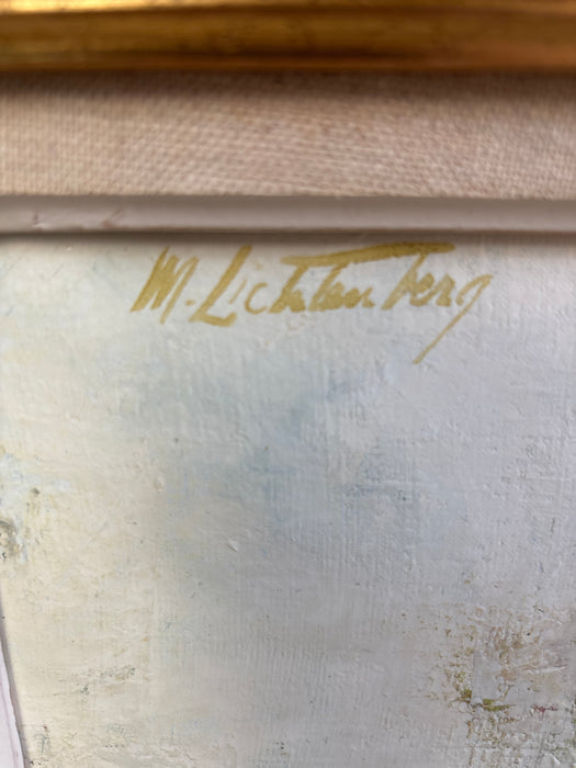 GILT FRAMED "WHITE WALL WITH FLOWERS" OIL PAINTING SIGNED BY MANES LICHTENBURG